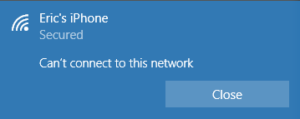 cant connect to this network iphone personal hotspot